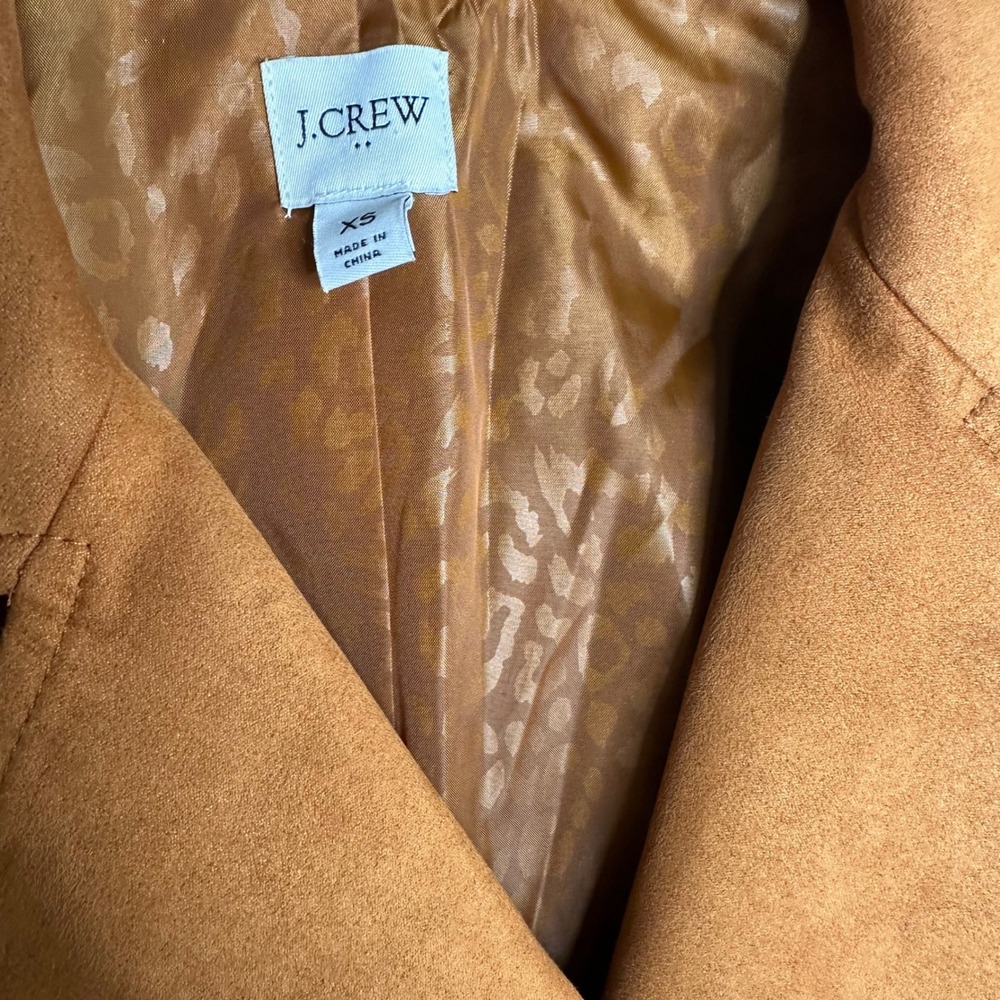 J Crew faux suede tan camel motorcycle full zip jacket size XS mob wife - Picture 5 of 8